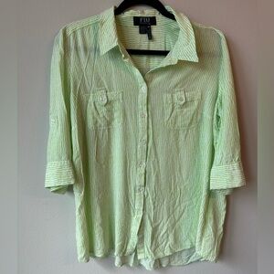 French Design Jeans women’s lime green and white striped button up top size 14